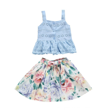Wholesale Custom Logo 2021 Summer Baby Clothing Printed Floral Skirt Dress Suit Girl Kids Wear Camisole Short Two Piece Sets